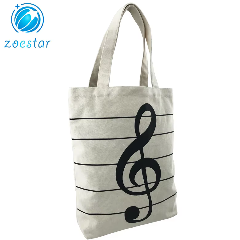 canvas tote bag with musical notation printing reusable canvas shoulder shopping bag gift-1