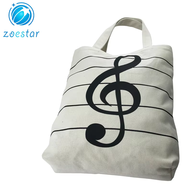 canvas tote bag with musical notation printing reusable canvas shoulder shopping bag gift-4