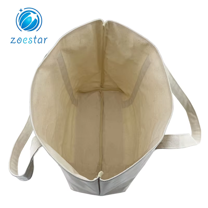 product special design canvas shopping bag with full transparent pvc covering supermarket storage bag women beach tote bag-2