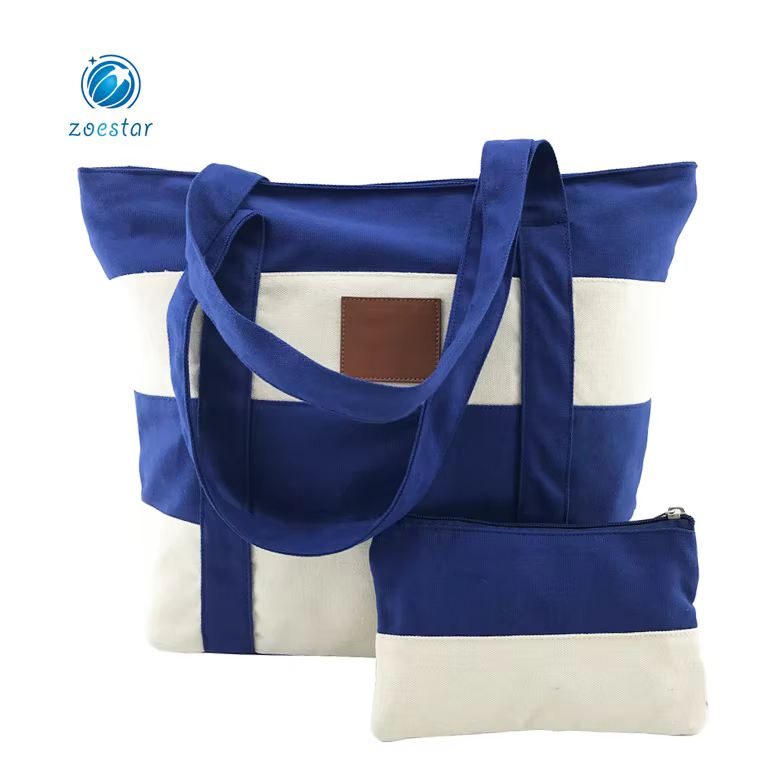 one large compartment canvas handbag tote bag set with separate pouch for daily shopping beach-5