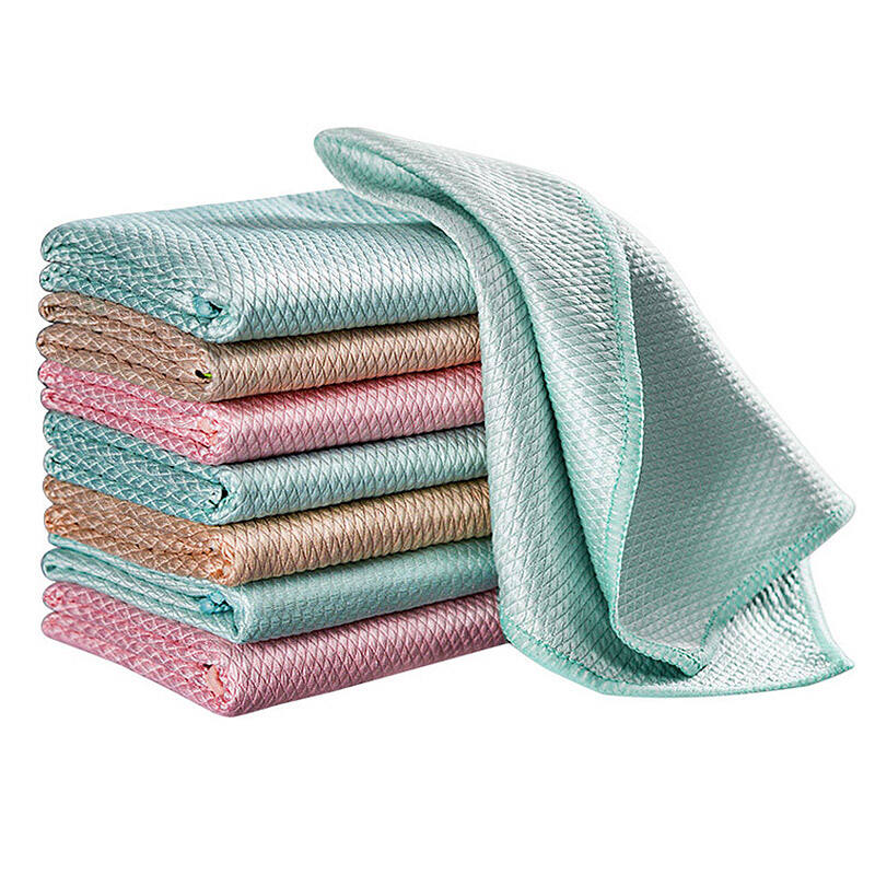 Custom Logo Microfiber Kitchen Dish Cleaning Cloths Fish Scale Glass Mirrors Window Polishing Towel Cleaning Rags Microfibre Fishscale Cloth