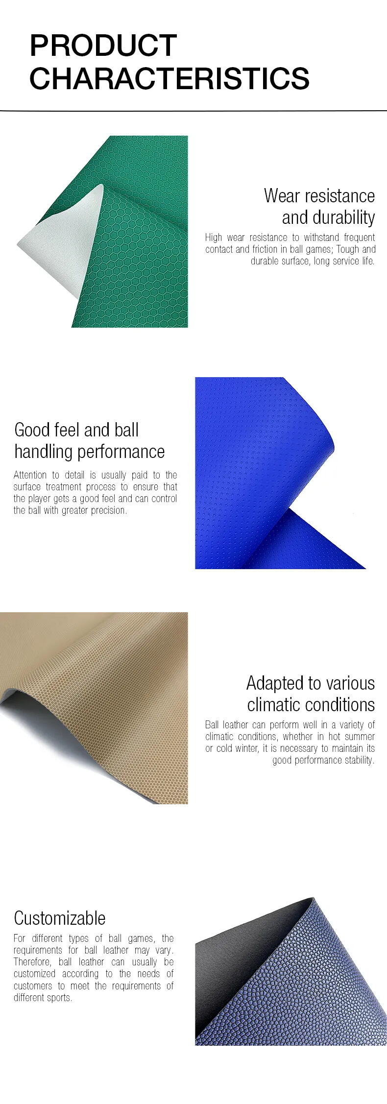 High quality Friction resistant non-slip Ball Synthetic Faux Leather details