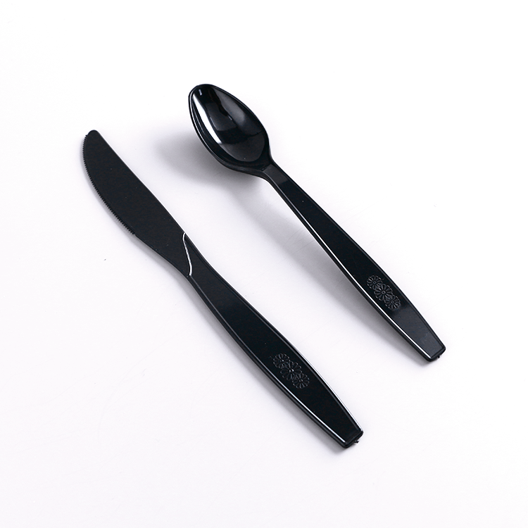 7” PS Disposable Plastic Cutlery Set - Knife, Fork,Spoon And Spork Black  PS-7”