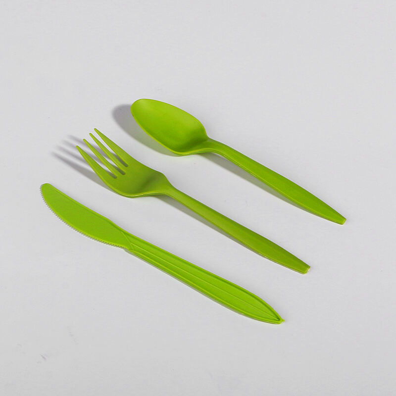 6” Corn Starch Disposable Cutlery Set - Knife, Fork,Spoon And Spork Green  Bio-6”