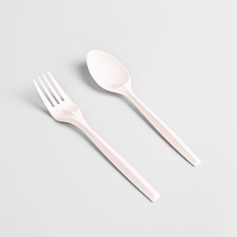 6.7” Corn Starch Disposable Cutlery Set - Knife, Fork,Spoon And Spork White  Bio-6.7”