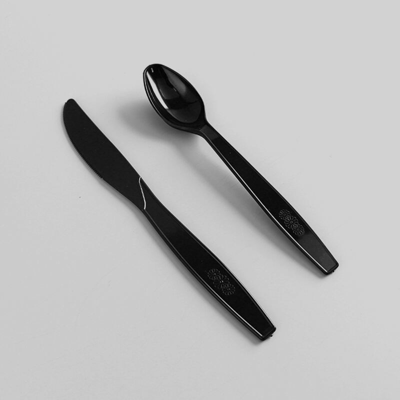 7” PS Disposable Plastic Cutlery Set - Knife, Fork,Spoon And Spork Black  PS-7”