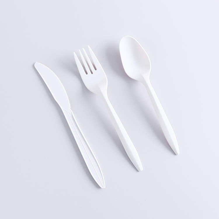 Medium Size Corn Starch Disposable Cutlery Set - Knife, Fork,Spoon And Spork White  Bio-M