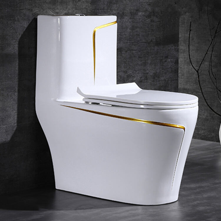 Luxury One Piece Bathroom Ceramic Wc Water Closet Porcelain Gold Black Colored Toilets Bowl