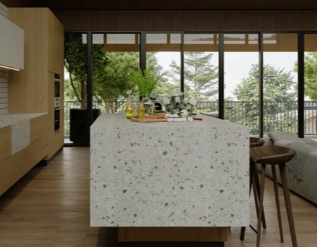 Marble Kitchen White And Wood Cabinets With Island (7).webp