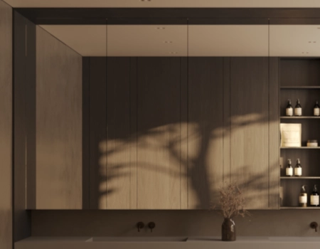 Modern Wood Bathroom Vanity With Courtyard View product picture (11).webp