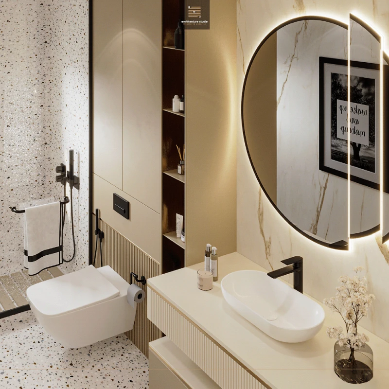 Luksuzna krema za kupaonicu Vanity s Terrazzo tušnim prostorom