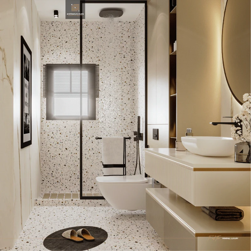 Luksuzna krema za kupaonicu Vanity s Terrazzo tušnim prostorom