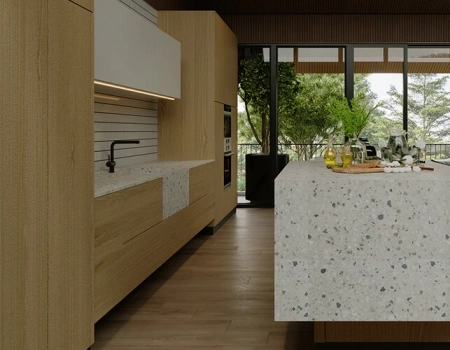 Marble Kitchen White And Wood Cabinets With Island (9).webp
