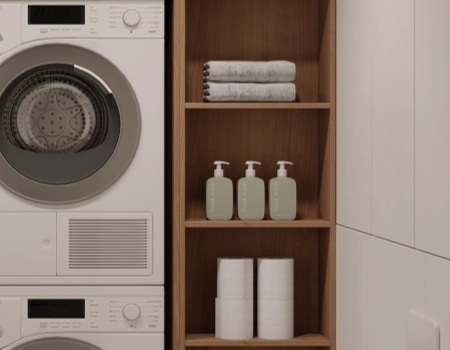 Modern Wood Bathroom Vanity With Integrated Laundry Cabinet product picture (6).webp