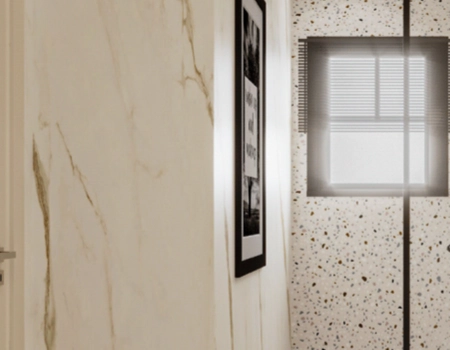 Luxury Cream Bathroom Vanity With Terrazzo Shower Area product picture (10).webp