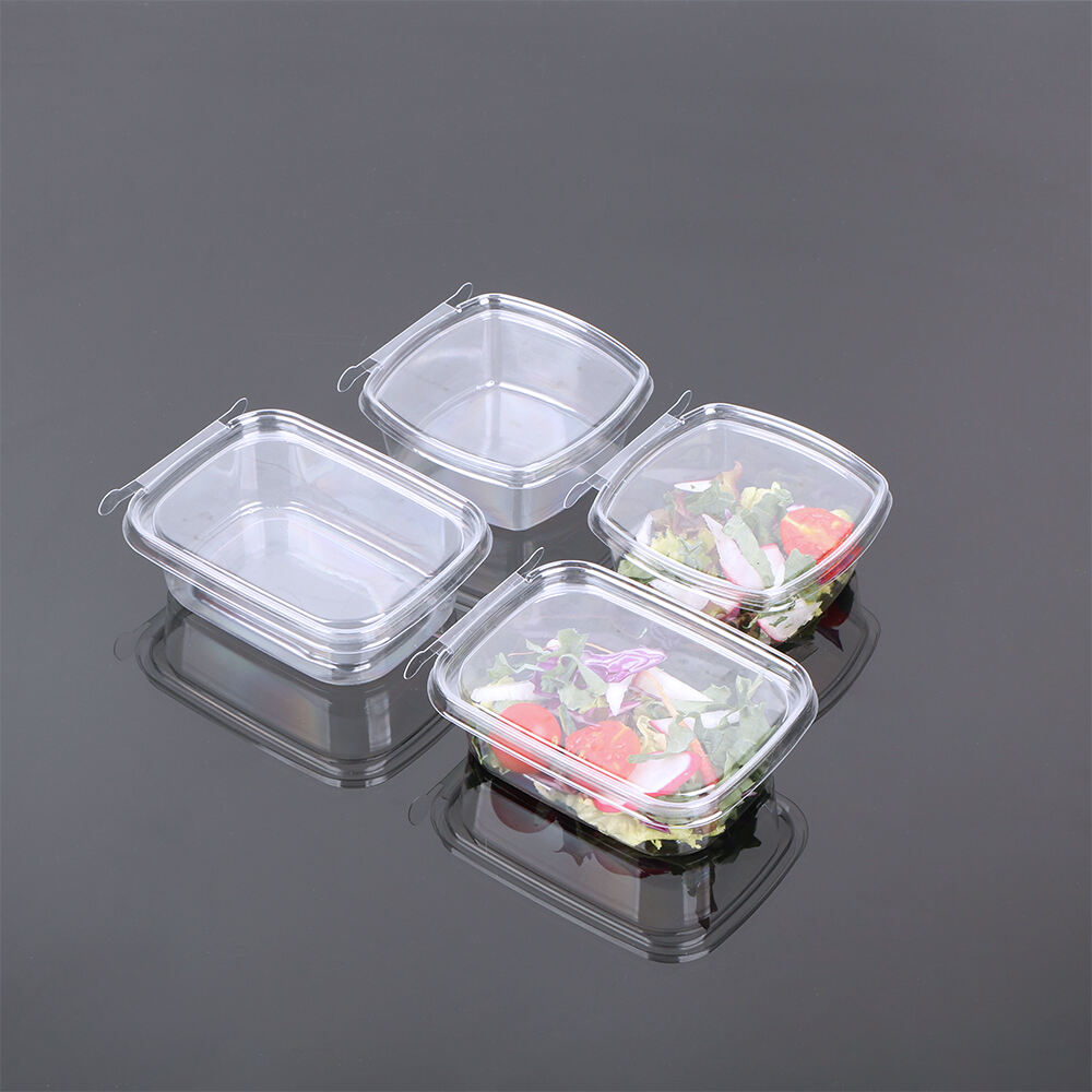Envase con bisagra de PET desechable