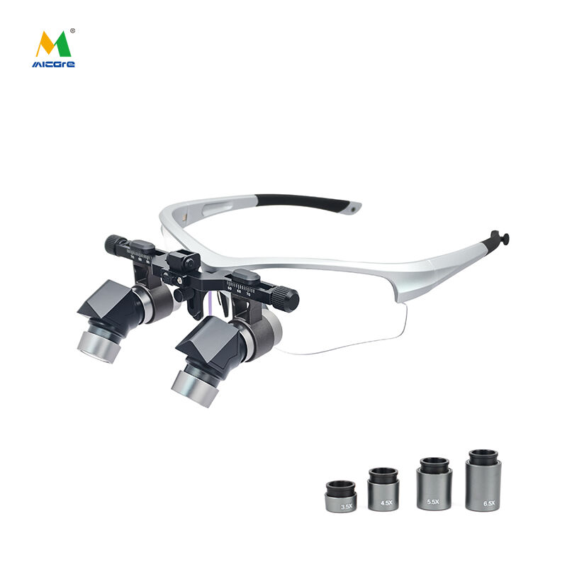 Kính hiển vi phẫu thuật hoặc kính lúp hoặc dụng cụ phóng đại với kính lúp nha khoa chuyên dụng kiểu dáng công thái học (ergo) có thể điều chỉnh Micare