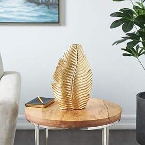 Polystone Leaf Decorative Vase Curved Metallic Centerpiece Vase, Flower Vase for Home Decoration