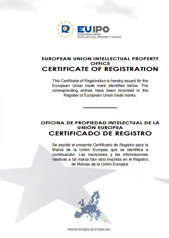 Xintai EU Trademark Registration Certificate