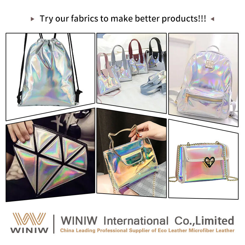 Customised Holographic Faux PU Hand Bags Leather Material manufacture