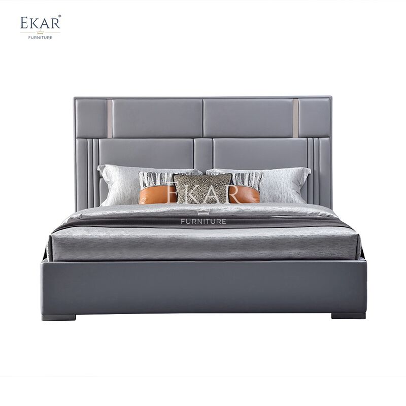 New design modern bedroom bed with metal legs and irregular square back design