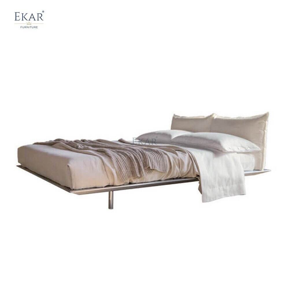 Removable Upholstered Headboard Bed with Stainless Steel Polished Frame for Modern Bedrooms