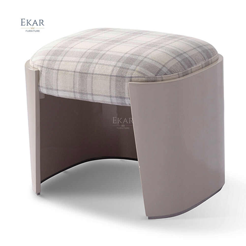 Modern Style Curved Wood and Foam Vanity Stool with LED & Standing Mirror Stylish Makeup Bench for Bedroom Dresser Use