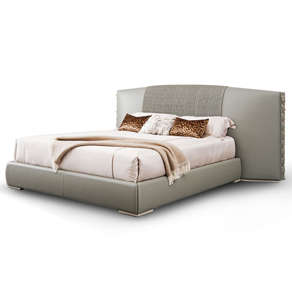 EKAR FURNITURE - Contemporary Leather King Bed with Premium High-Grade Touch