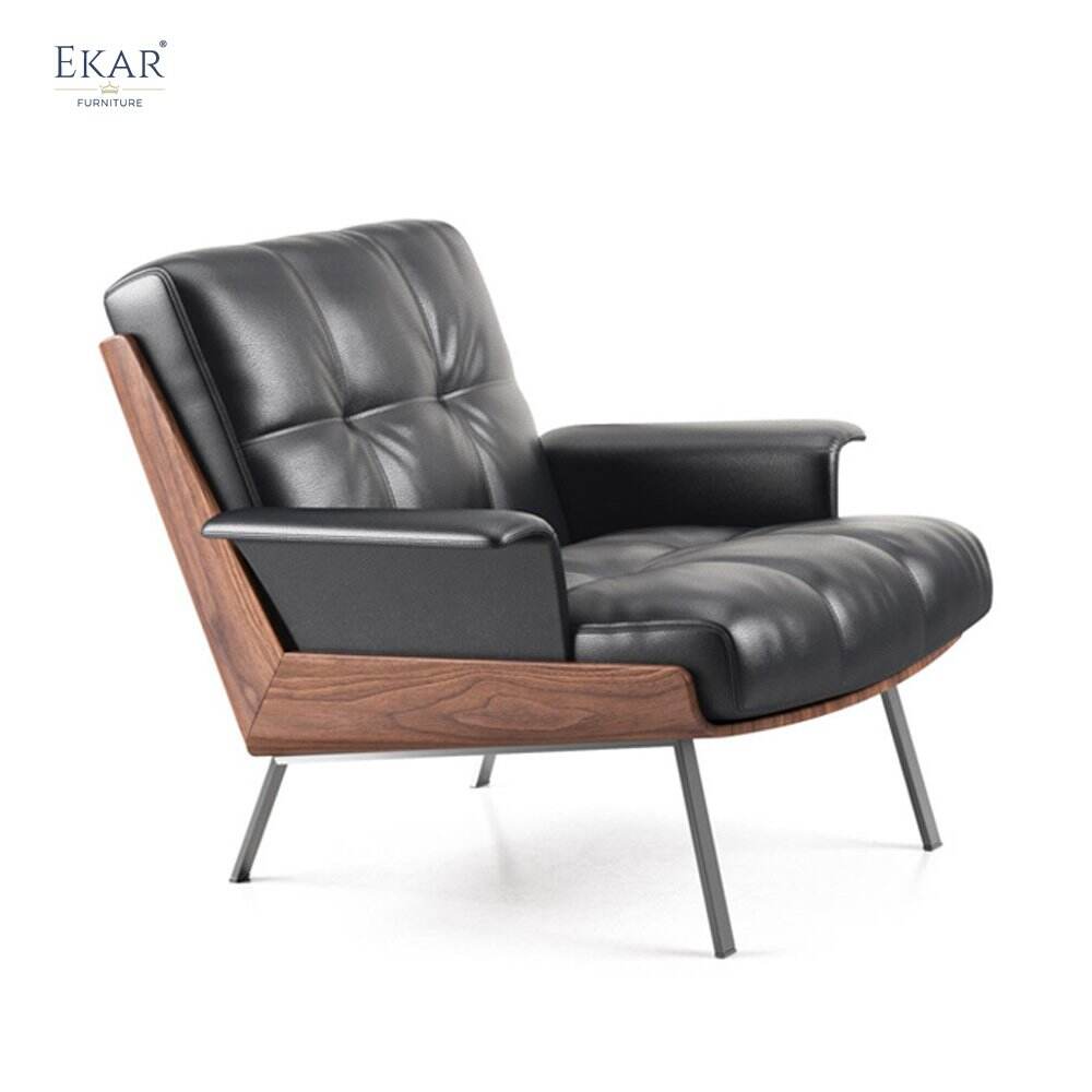 Curved Wood Frame with Reinforced Solid Steel Core, Acacia Wood Veneer, Matte Finish Lounge Chair