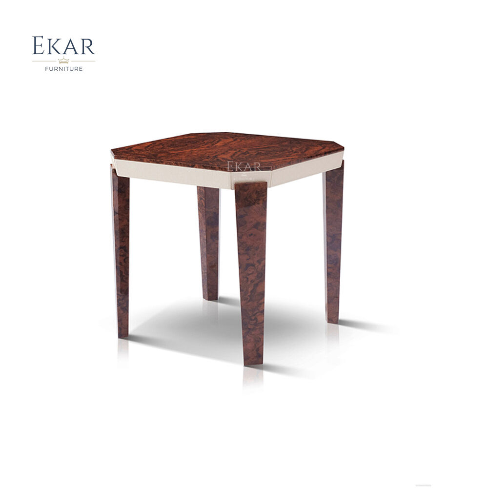 Contemporary Wood Veneer Panel Corner Table with Stylish Legs