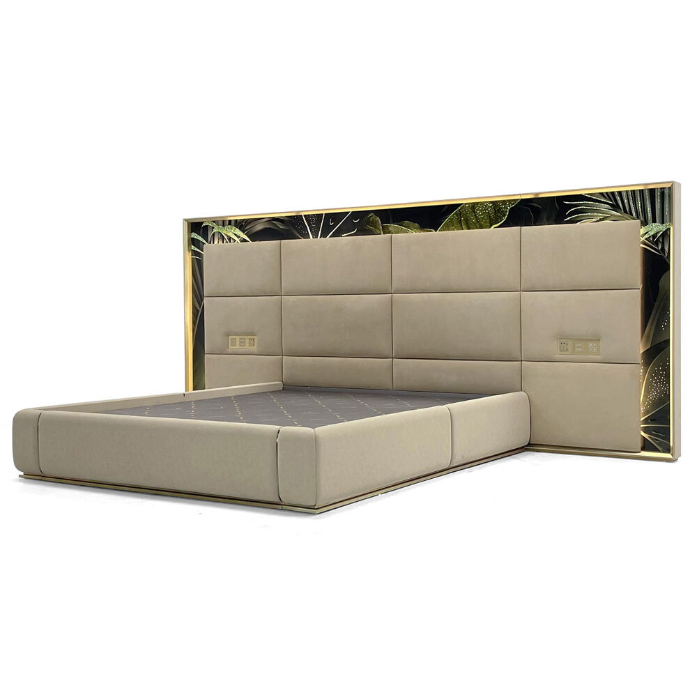 Luxurious Wide-Screen Bed with Intelligent Control Panel & Pandora Marble Headboard - Modern Multifunctional Design