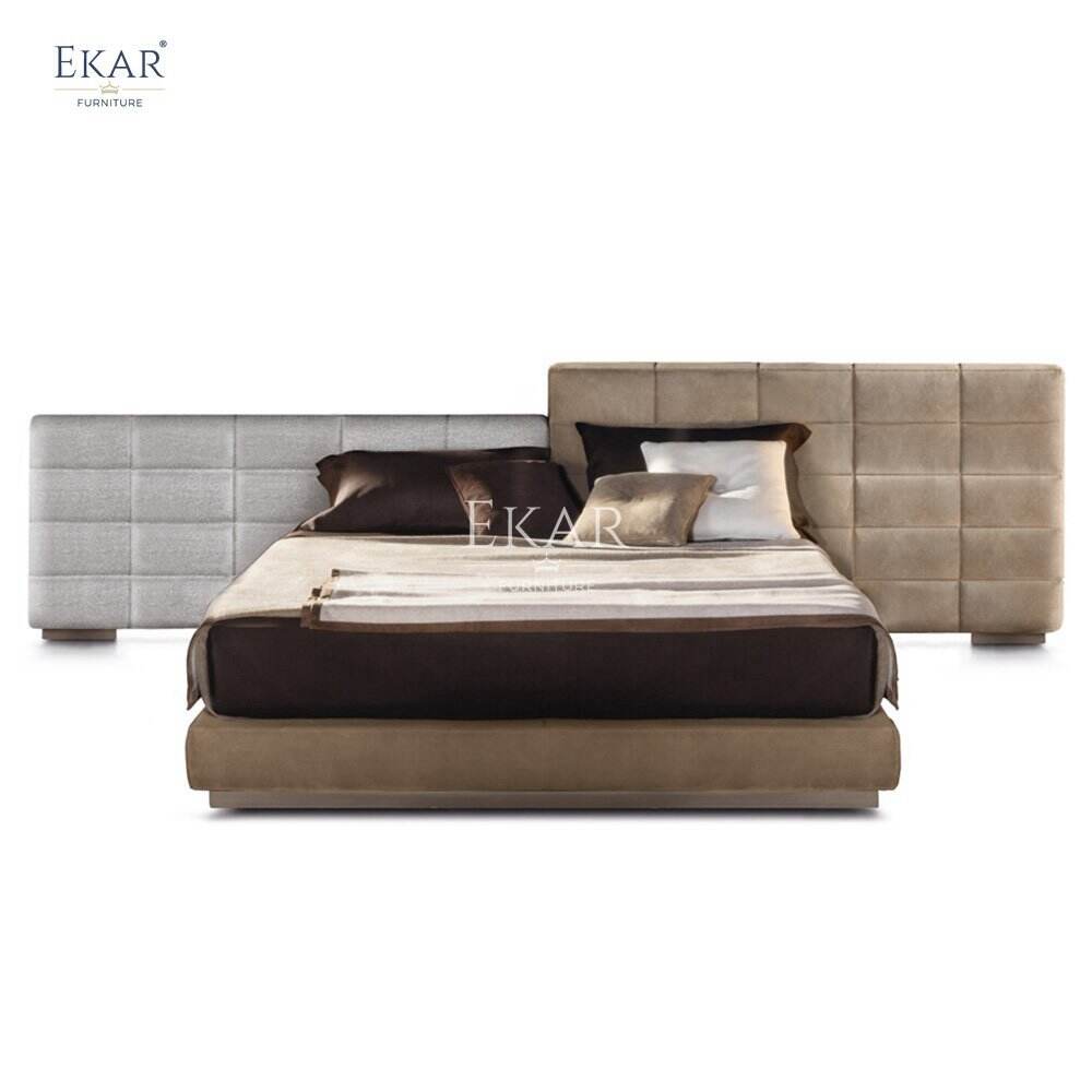 Modern Two-Tone King/Double Soft Bed with Luxurious Wooden Frame Upholstered in Soft MDF Panel for Bedroom or Hotel Use