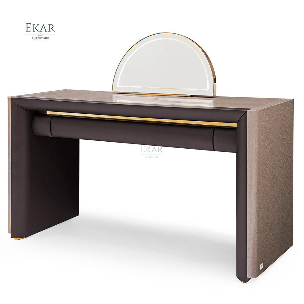 New Model Quality Luxury Wooden Italian Dresser High Gloss Veener Dressing Table With Half Moon Mirror