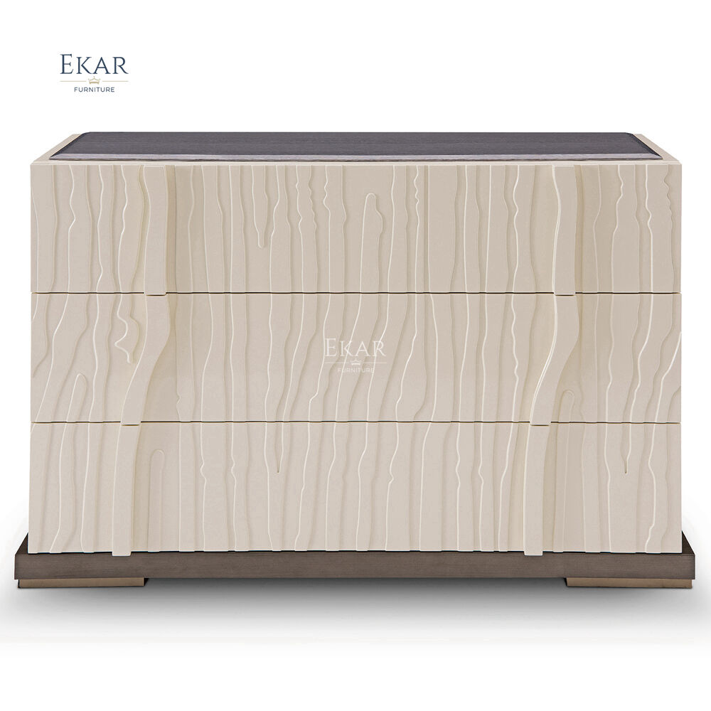 EKAR FURNITURE New design cabinet table Modern wood tempered glass drawers chest