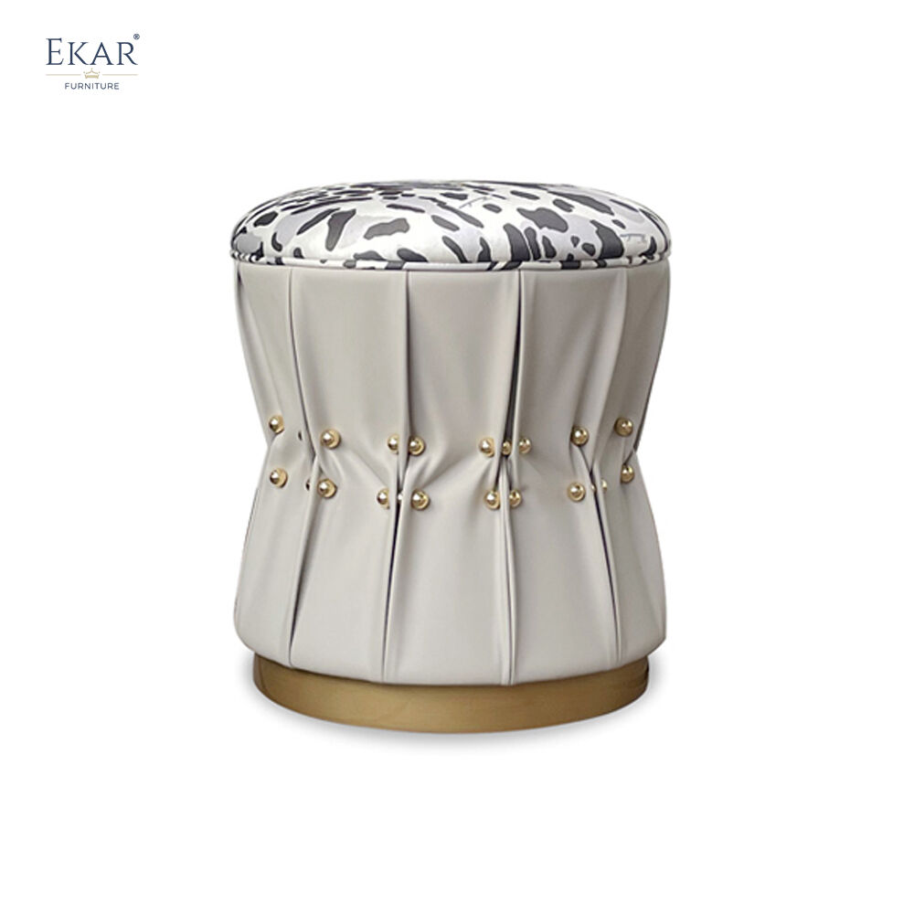 Luxurious Gold Brushed Metallic Finish Drum Stool Contemporary Accent Seating POUF