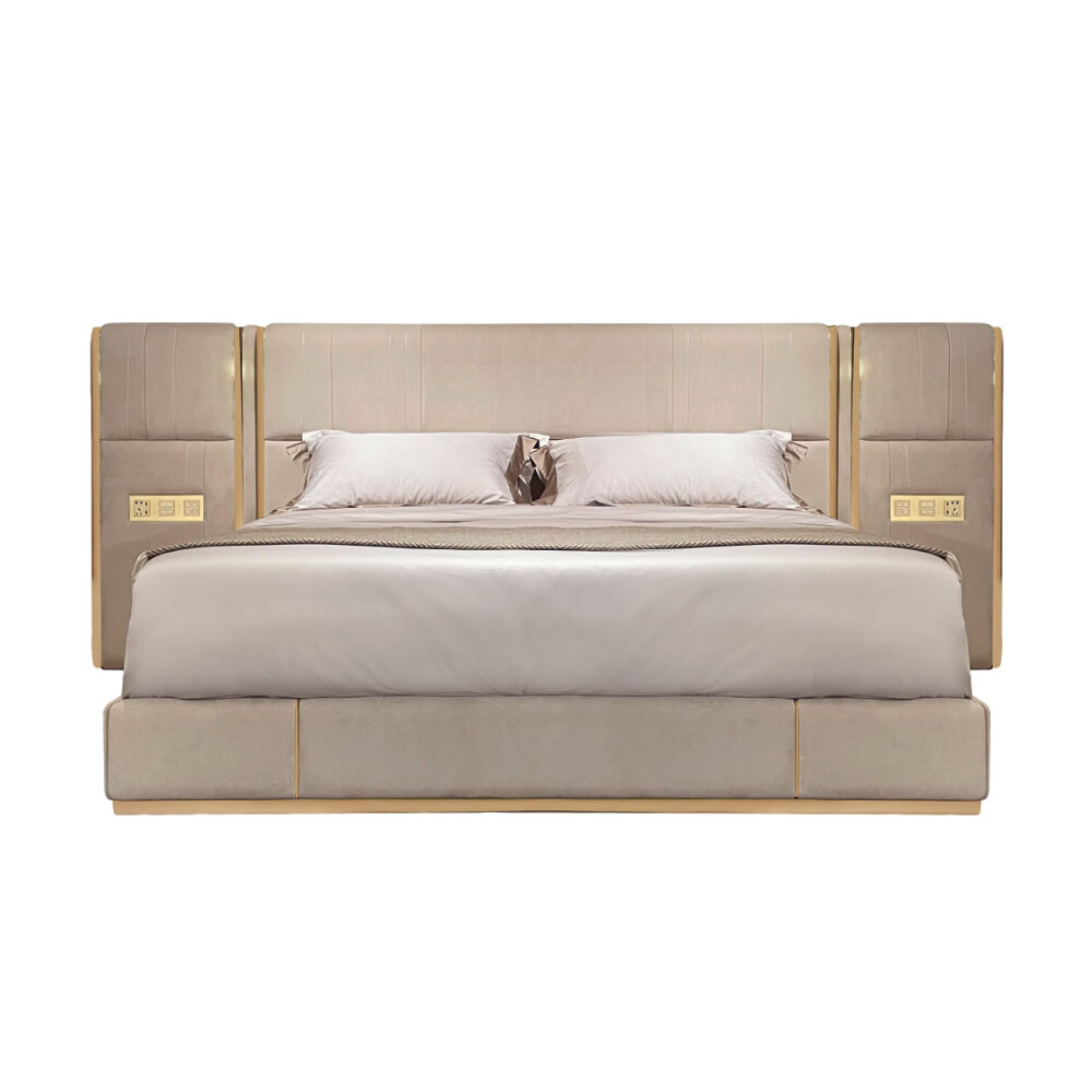 ຜູ້ອອກແບບ Smart King Bed ກັບ Outlet Headboard ທີ່ປະສົມປະສານ - ຄວາມຫຼູຫຼາທີ່ທັນສະໄຫມ