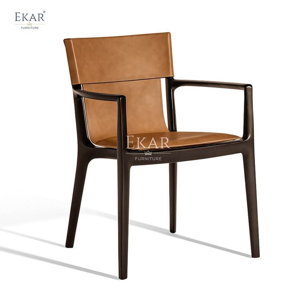 Imported White Wax Wood Hard Leather Edge Craftsmanship Armchair Modern Contemporary Dining School Apartment Entry Dining Chair