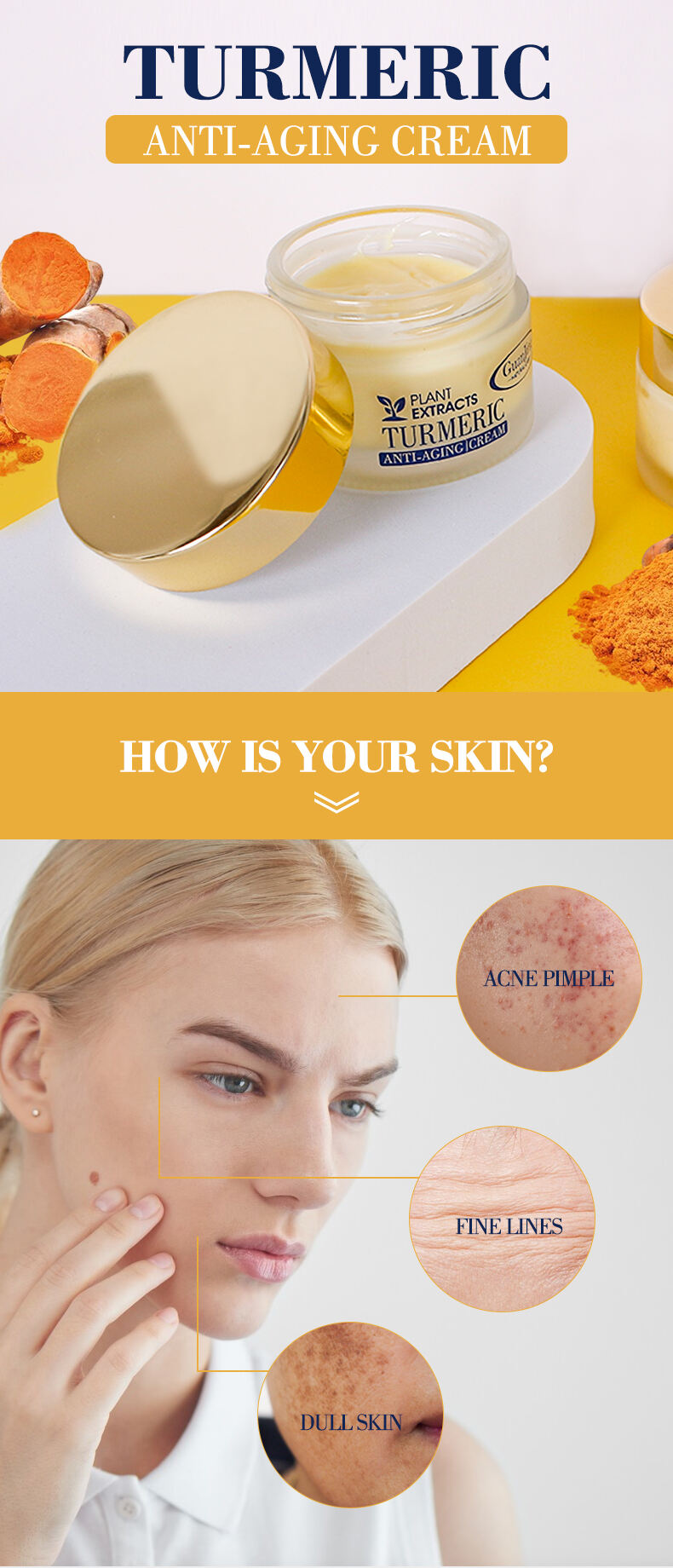 gj7053 guanjing herbal turmeric anti aging cream   50ml organic turmeric extract anti wrinkle anti spots acne scar removal whitening  pore minimizing face cream-24