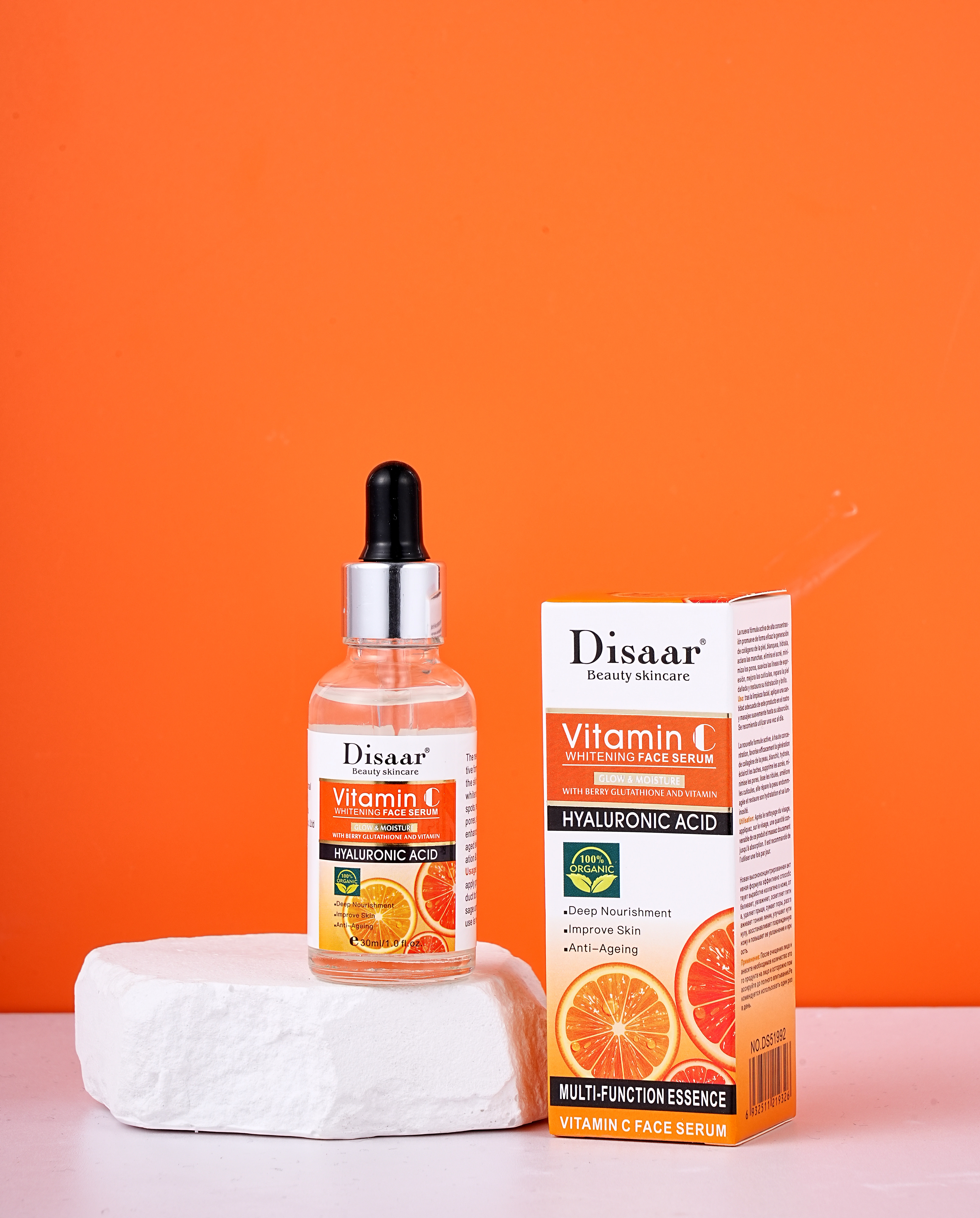 Disaar suero facial orgánico 30ml suero VC natural blanqueador e hidratante con vitamina ácido hialurónico para el envejecimiento