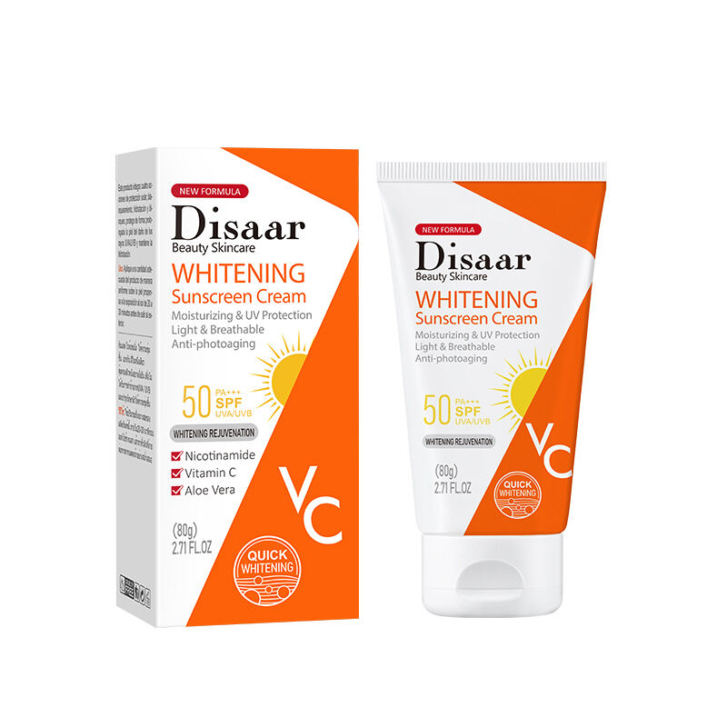 Écran solaire pour le visage Disaar Spf 50 blanchissant, léger et respirant, vitamine C, aloe vera, protection UV