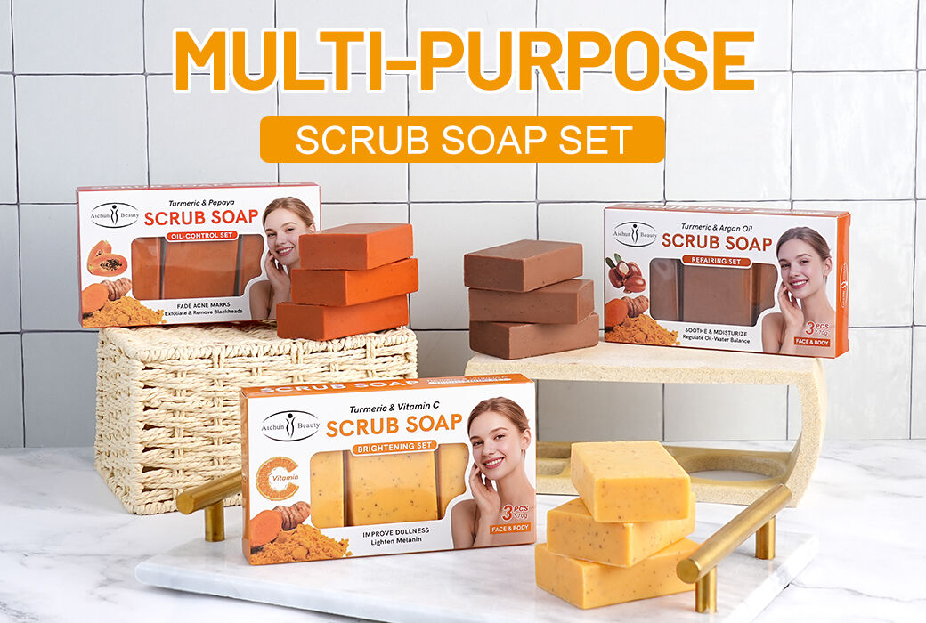 Aichun Beauty Turmeric Scrub Soap 3 Piece Sets Wholesale