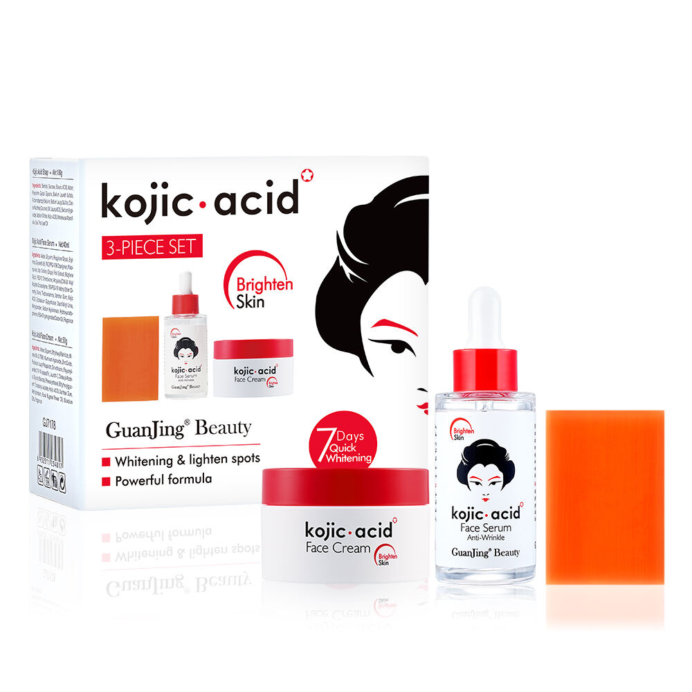 Guanjing Quickly Whitening Kojic Acid Skin Care Set 3pc For Whitening Brightening Anti Aging Facial Products Skin Care Set