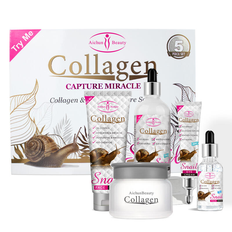 Vente chaude de beauté de la peau Collagène de l' escargot Nettoyage hydratant soins de la peau du visage 5 pièces