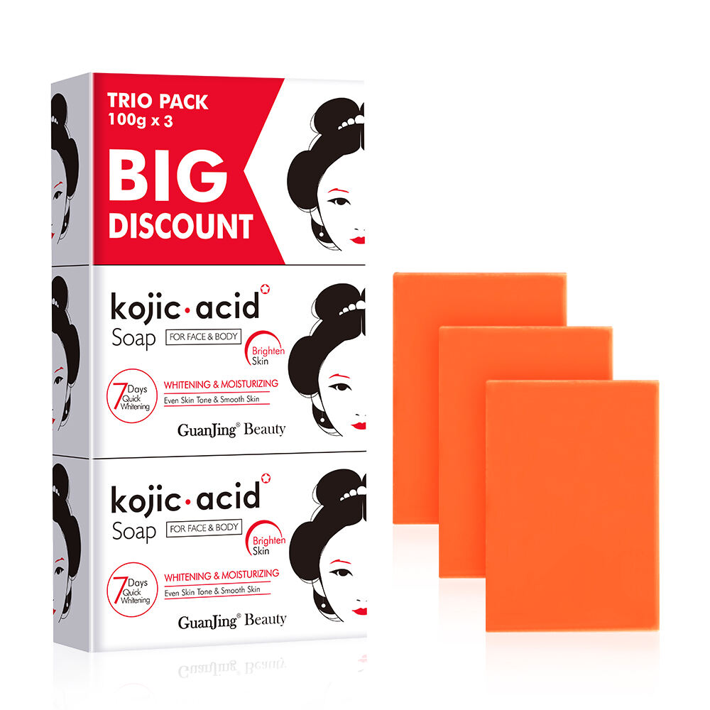 Savon à l'acide kojique Guanjing utilisé pour blanchir, hydrater le visage et le corps, uniformiser le teint de la peau Savon à l'acide kojique blanchissant rapide en 7 jours
