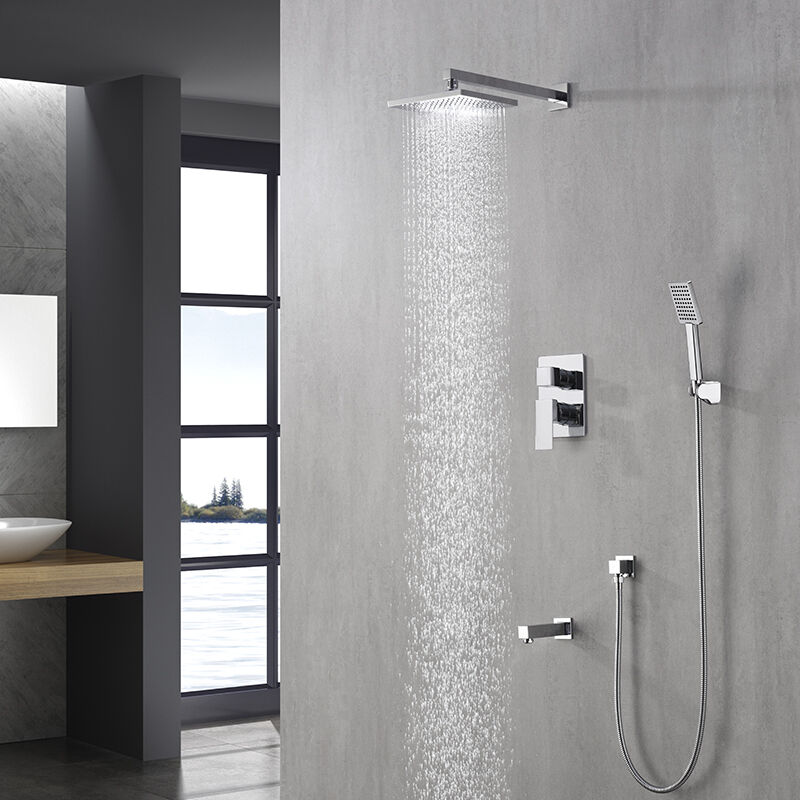 Rain Shower System Brass Shower Faucet Set, Rainfall Shower Head Set Wall Mounted Bathroom Fitting 75C 0536 B301