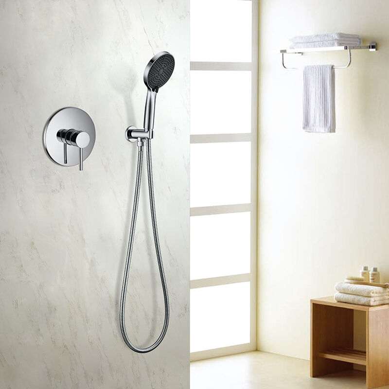Concealed Shower Faucet Bathroom Mixer with Round Plate, Wall Mount shower holder with 3-jet handheld 37C 0637 B101
