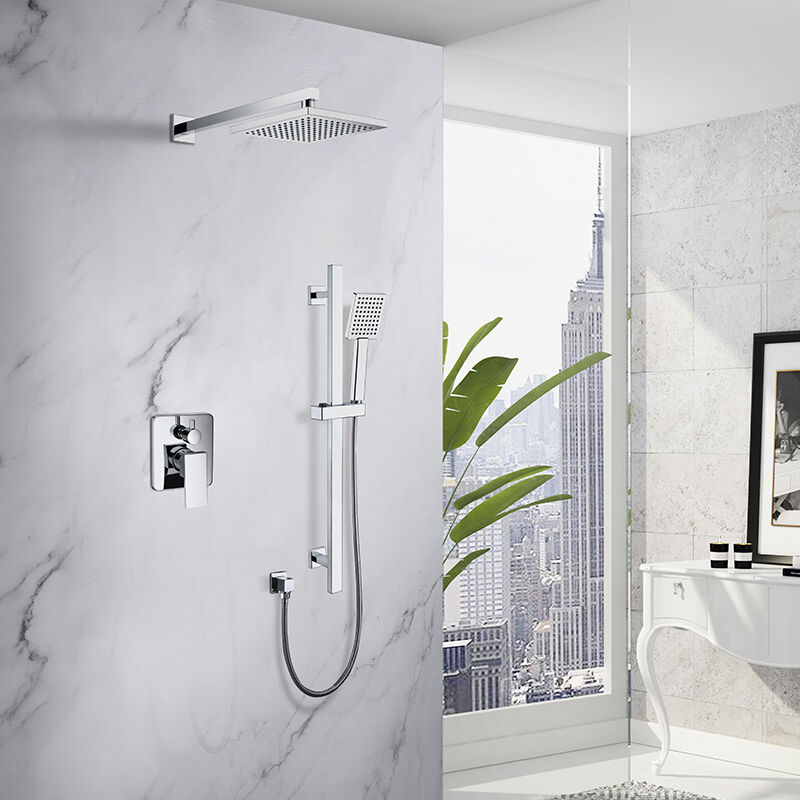 خلاط دش/استحمام كامن متوازن الضغط مع قضيب انزلاقي ومجموعة دش يدوي ودش مطر جداري