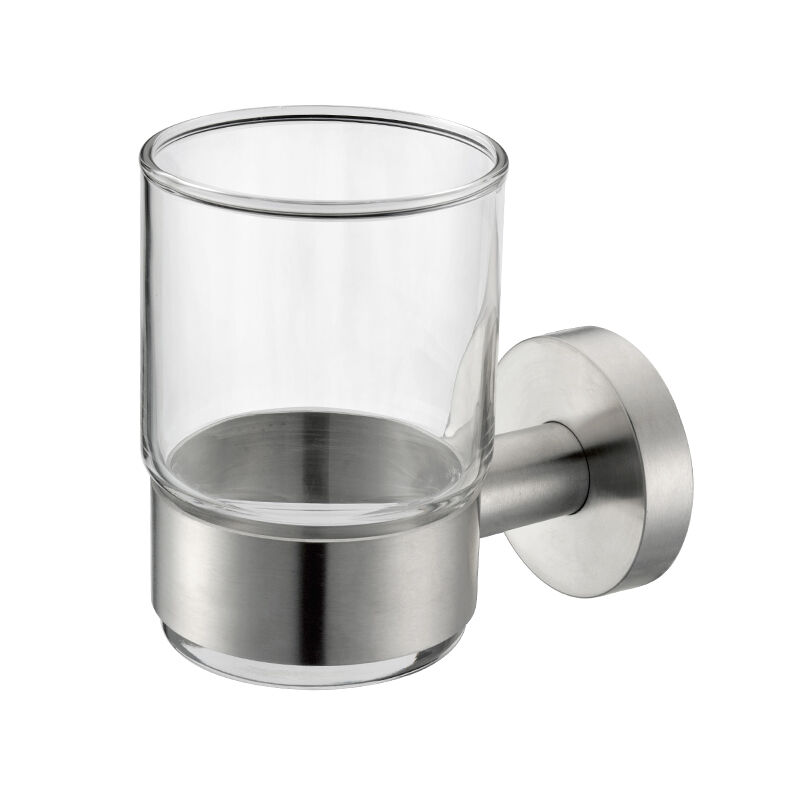 Toothbrush Glass Tumbler with Stainless Steel Holder Wall Mount Chrome 9513 T06058