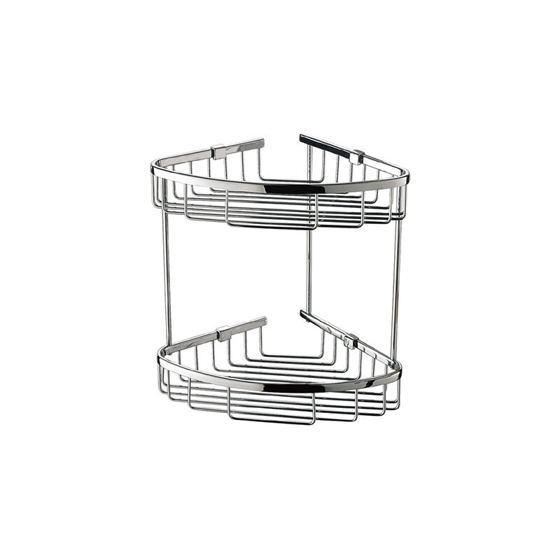 رف حمام لتنظيم دُش الحمام، مُثبت على الحائط، رف زاوية للحمام بطبقتين، مساحة مزدوجة الطبقات على شكل مثلث، سلة دُش تحتوي على شامبو وصابون ومستحضرات تجميل، أرفف تخزين وحامل 9510 T04033