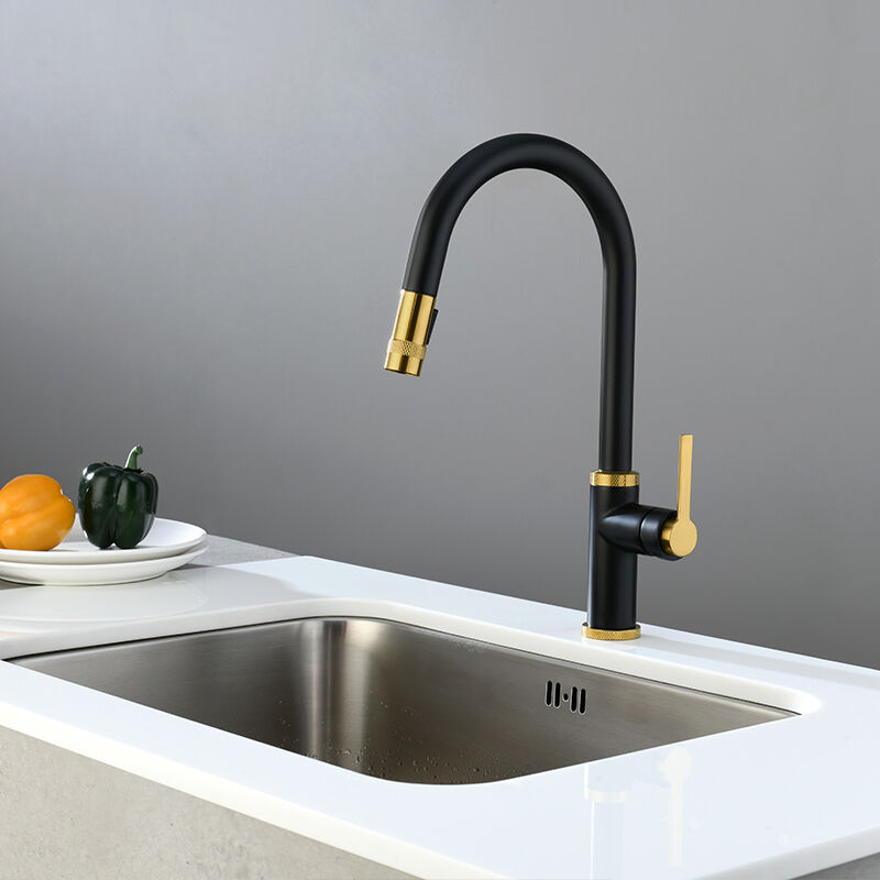 Commercial Kitchen Fqaucet with Knurling Sprayer, Two Function Pull-out Sink Faucet